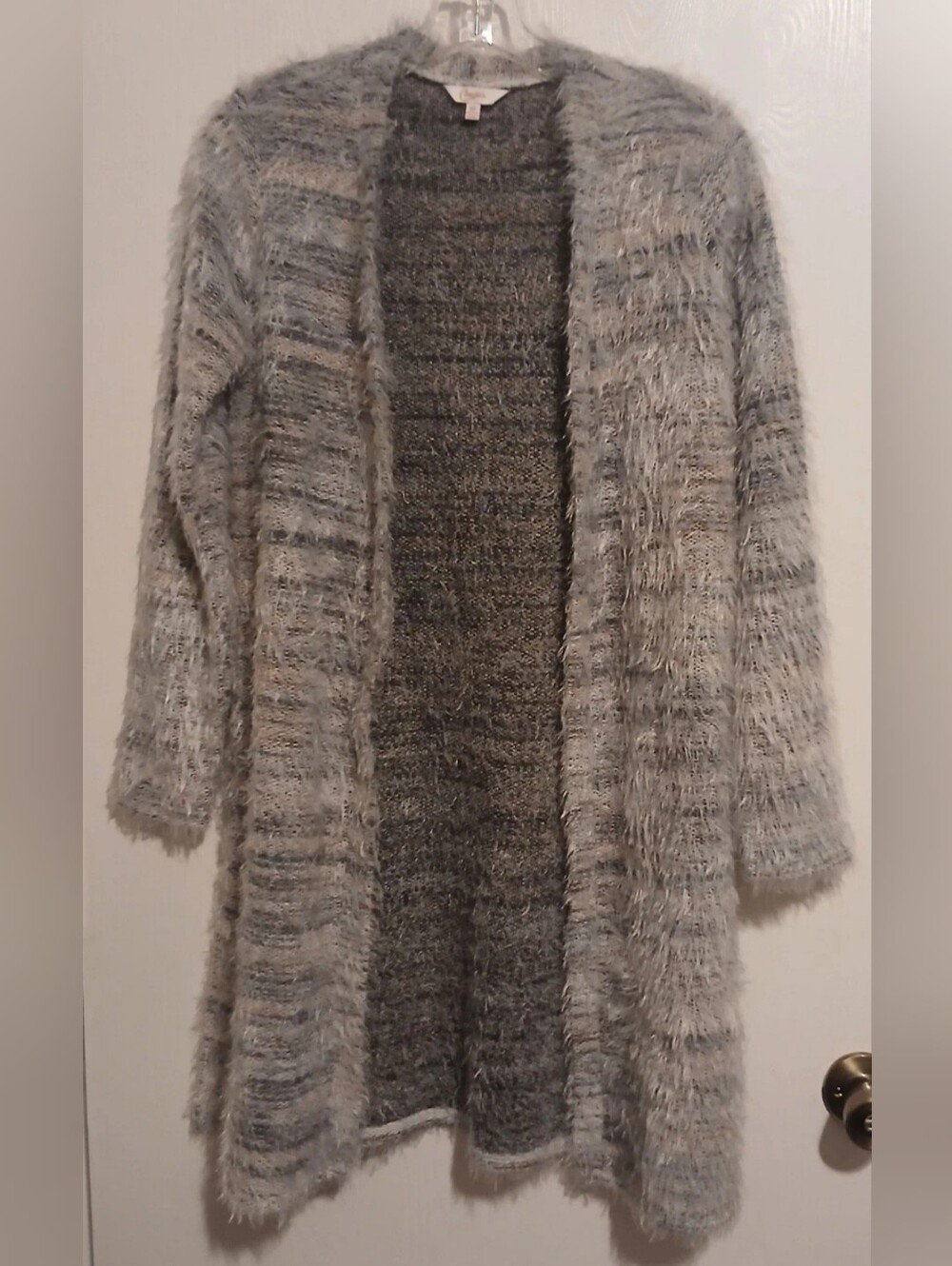 NWT Candies Open Front Gray Soft Cozy Fuzzy Long Sweater Size XS